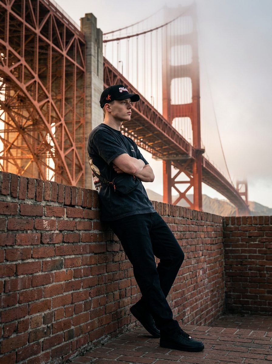 Dagger Tee leaning at Fort Point